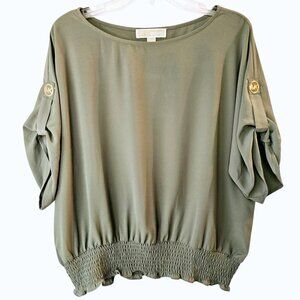 NWT Michael Kors Dolman Sleeve Blouse – Size XL – Olive Green & Gold Hardware